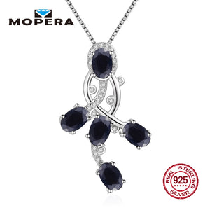 2.15ct Five Natural Black Sapphire Pendant With Chain 925 Sterling Silver Fashion Jewelry Pendant Necklace For Women