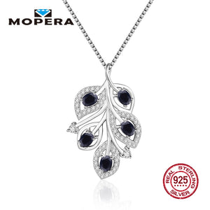 2018 Sterling 925 Silver Necklaces&Pendants Hyperbole Five Stones Natural Black Sapphire Leaves Shape Pendant With Chain