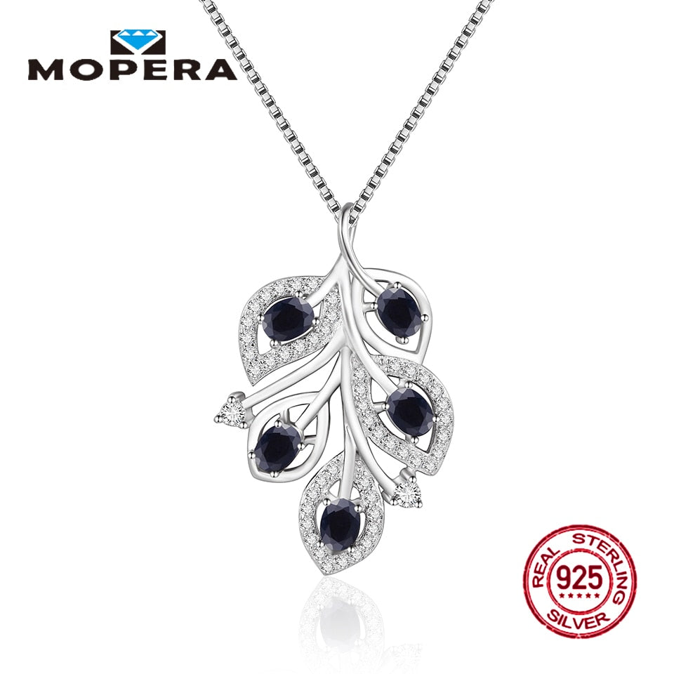 2018 Sterling 925 Silver Necklaces&Pendants Hyperbole Five Stones Natural Black Sapphire Leaves Shape Pendant With Chain