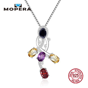 Five Gemstone Natural Black Sapphire Amethyst Citrine Garnet Pendant With Chain 925 Sterling Silver Pendant Necklace
