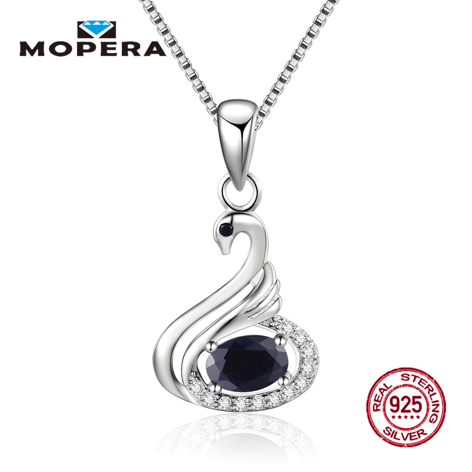 Silver 925 Fine Jewelry Necklace Elegant Animal Swan Pendant With Chain Natural black Sapphire For Women Pendant Necklace