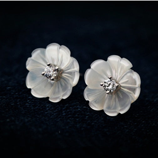 Mother of Pearl Shell Flower 925-sterling-silver Stud Earrings for Women | Cute Sterling-silver-jewelry Pearl Jewelry Bijoux
