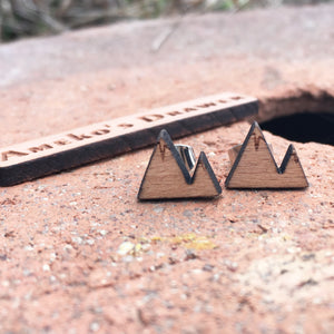 Mountain Studs Small Handmade Hill Wood Earrings X 1 Pair