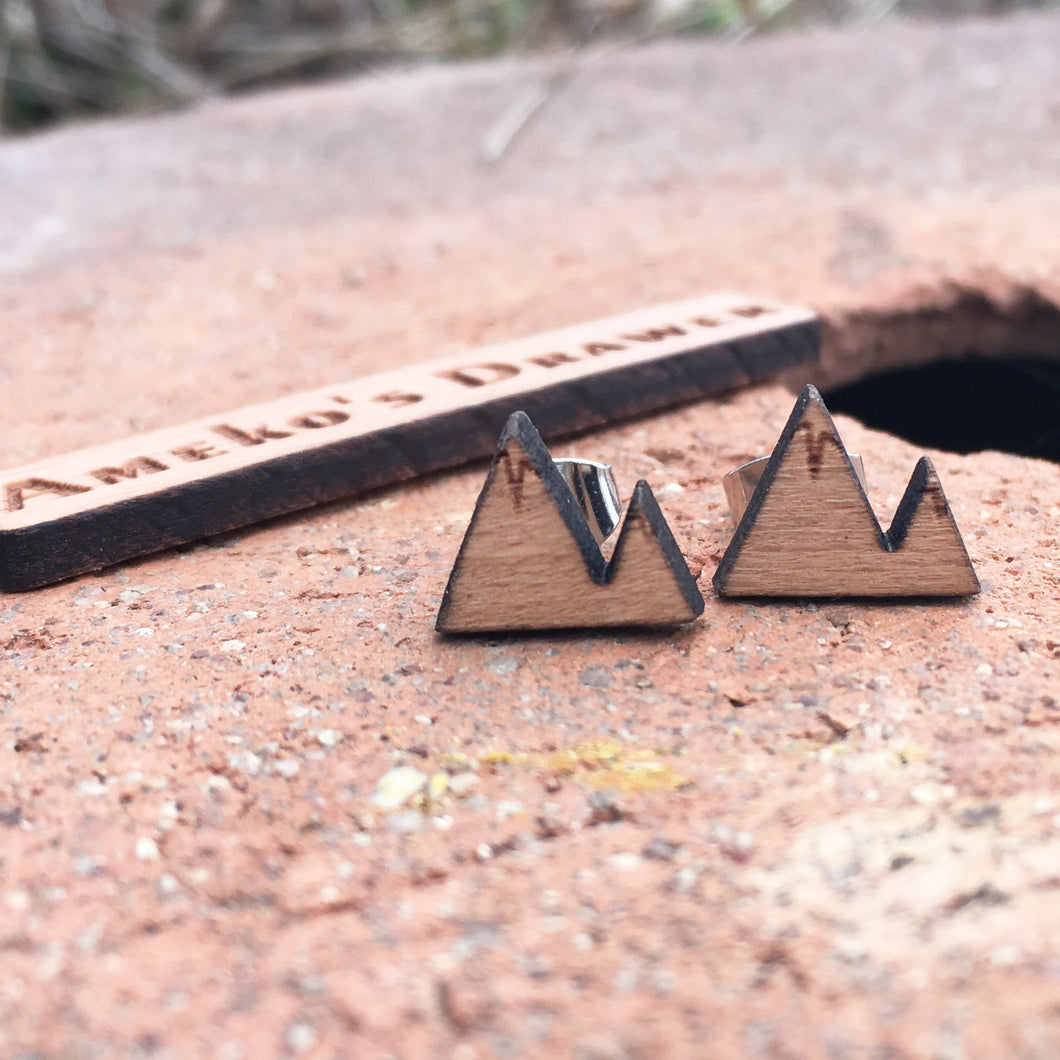 Mountain Studs Small Handmade Hill Wood Earrings X 1 Pair