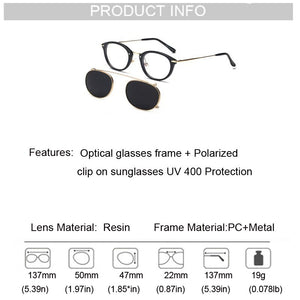Multi Color Retro Round Polarized Clip on Sunglasses UV 400 Protection Lens Lightweight Metal Optical Glasses Frame Comfortable