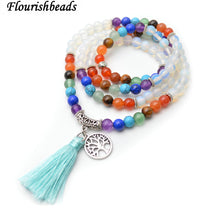 Carica l'immagine nel visualizzatore di Gallery, Multi Rows Natural Amethyst 6mm Round Beads Metal Life Tree Charm Tassel Mix Stone Chakra Bracelet Fashion Party Energy Jewelry