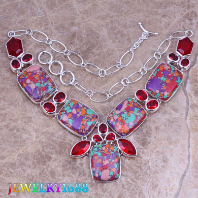 Multicolor Natural Stone Red Garnet 925 Sterling Silver Grade Necklace L620