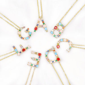 Multicolor charm Gold pendant necklace micro pave zircon initial 26 letter necklaces Couple Name necklace Christmas gift