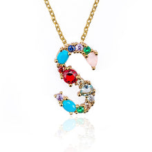 Load image into Gallery viewer, Multicolor charm Gold pendant necklace micro pave zircon initial 26 letter necklaces Couple Name necklace Christmas gift