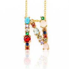 Load image into Gallery viewer, Multicolor charm Gold pendant necklace micro pave zircon initial 26 letter necklaces Couple Name necklace Christmas gift