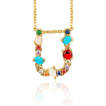 Load image into Gallery viewer, Multicolor charm Gold pendant necklace micro pave zircon initial 26 letter necklaces Couple Name necklace Christmas gift