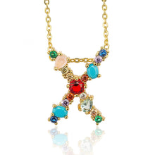 Load image into Gallery viewer, Multicolor charm Gold pendant necklace micro pave zircon initial 26 letter necklaces Couple Name necklace Christmas gift