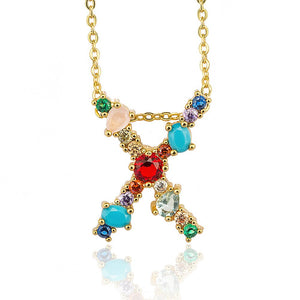 Multicolor charm Gold pendant necklace micro pave zircon initial 26 letter necklaces Couple Name necklace Christmas gift