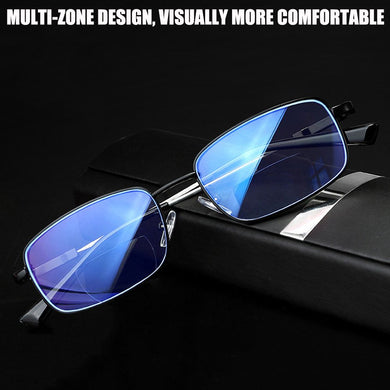 Multifocal Reading Glasses Metal Frame Anti Blue Light Far Sight Spectacles Hyperopia Diopter Vision Care Presbyopia Eyeglasses