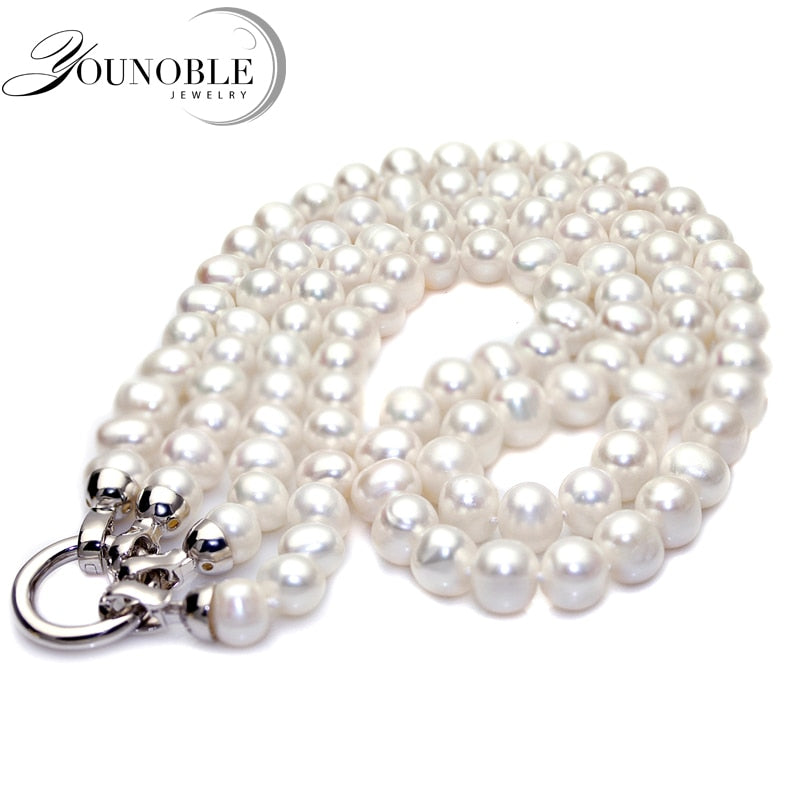 Multilayer pearl necklace set women,real wedding natural pearl necklaces silver jewelry mom birthd best gift white