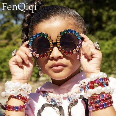 Muticolor Round Crystal Blingbling Sunglasses For Kids  Rhinestone Girls Boys Children Sun Glasses Goggles Infant