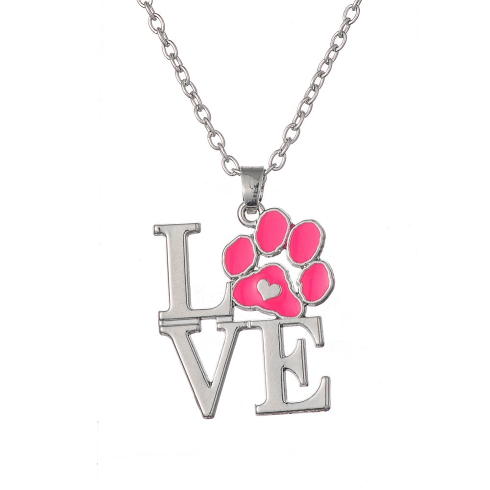 Pink red Enamel Animal Pet Dog Cat Heart Pendant Necklaces Jewelry for Women Christmas Gift Dropshipping