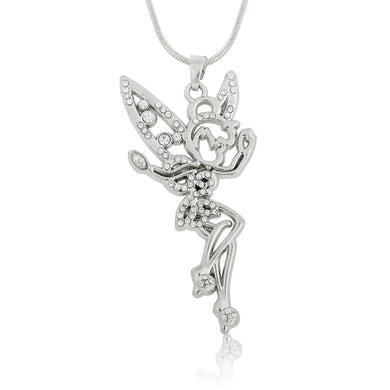 Tinkerbell Fairy Angel Jewelry Clear Rhinestone Necklace Crystal Wings Silver Plated Pendant for Teen Girls And Women