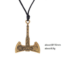 Carica l&#39;immagine nel visualizzatore di Gallery, My shape Nordic Vikings Necklace The Fehu Feoh Fe Rune Axe Amulet compass viking runes pendant Scandinavian Necklace