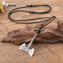 Load image into Gallery viewer, My shape Nordic Vikings Necklace The Fehu Feoh Fe Rune Axe Amulet compass viking runes pendant Scandinavian Necklace