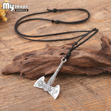 Carica l&#39;immagine nel visualizzatore di Gallery, My shape Nordic Vikings Necklace The Fehu Feoh Fe Rune Axe Amulet compass viking runes pendant Scandinavian Necklace