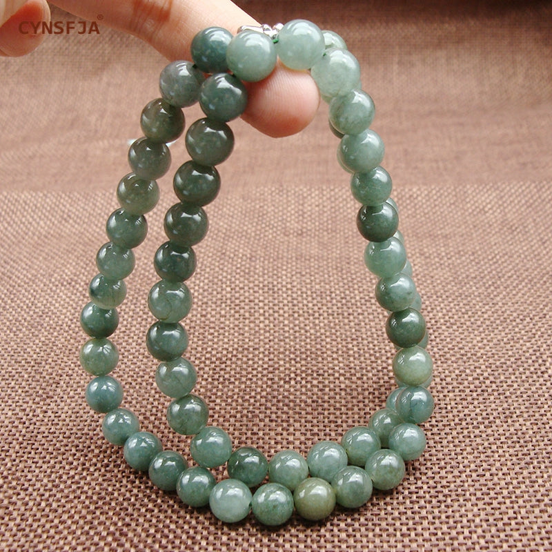Myanmar Emerald Jade Necklace Beads Certified Natural A Grade Burmese Jadeite 7mm Ice Green High Quality Family Friends Gifts