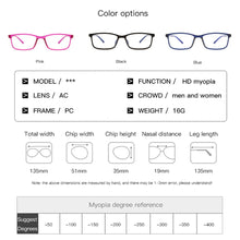 Carica l&#39;immagine nel visualizzatore di Gallery, Myopia Glasses -0.5 -1 -1.5 -2 -2.5 -3 -3.5 -4 Classic Myopia Glasses With Degree Women Men Black Anti-Blue Light Glasses Frame