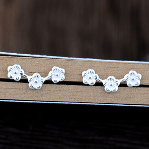 Real 925 Sterling Silver Cherry Plum Blossoms Flower Branch Stud Earrings Jewelry Gift for Woman Girl