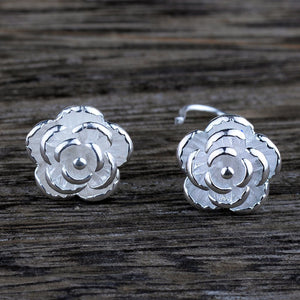 Real 925 Sterling Silver Classic Romantic Cute Rose Flower Small Stud Earrings Jewelry Gift for Woman Girl