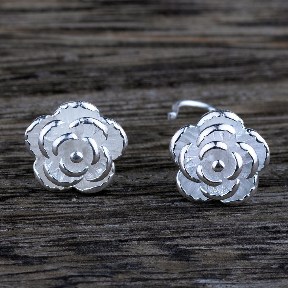 Real 925 Sterling Silver Classic Romantic Cute Rose Flower Small Stud Earrings Jewelry Gift for Woman Girl
