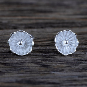 Real 925 Sterling Silver Romantic Cute Casual Flower Small Stud Earrings Jewelry Gift for Woman Girl