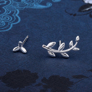 Real 925 Sterling Silver Trendy Casual Asymmetry Leaves Stud Earrings Jewelry Gift for Woman Girl