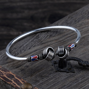 Real 925 Sterling Silver Vintage Ethnic Twisted Ball Of Yarn Bangle Bracelet Jewelry Gift for Woman Girl