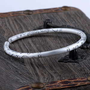 Real 999 Fine Silver Vintage Ethnic Chinoiserie Tribal Pattern Bangle Bracelet Jewelry Gift for Woman Girl
