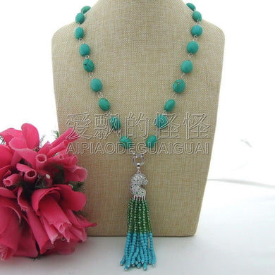 N111505 25'' Blue Stone & Crystal Necklace CZ Pendant