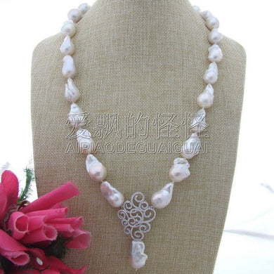 N111905 25 13x19MM-17x28MM White Keshi Pearl Necklace