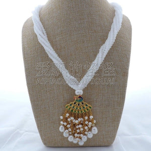 N121008 20 6 Strands White Crystal Necklace Pearl Pendant