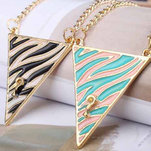 N363 Zibra Stripe Triangle Necklace Pendants Long Chain Fashion Jewelry Accessories