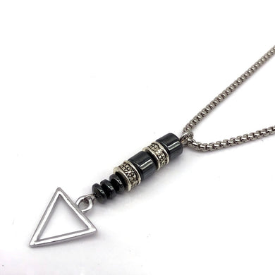 2018 New Fashion Men Women Inverted Triangle Pendant Neckalce Vintage Design Chain Necklace Stone Bead Jewelry Gift