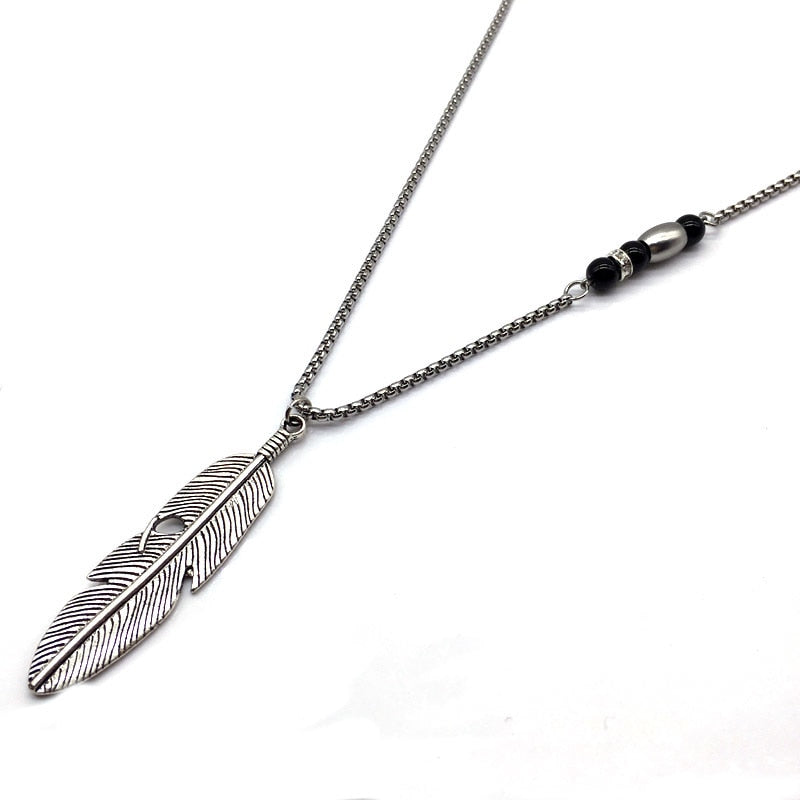 Brand 2018 New Men Women Silver Golden Feather Pendant Neckalce Vintage Diy Chain Necklace Bead Jewelry Gift