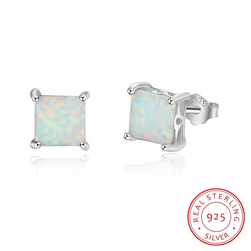 NE32 women fine jewelry,fashion quadrate opal earring,925 sterling silver ear stud to beloved lady