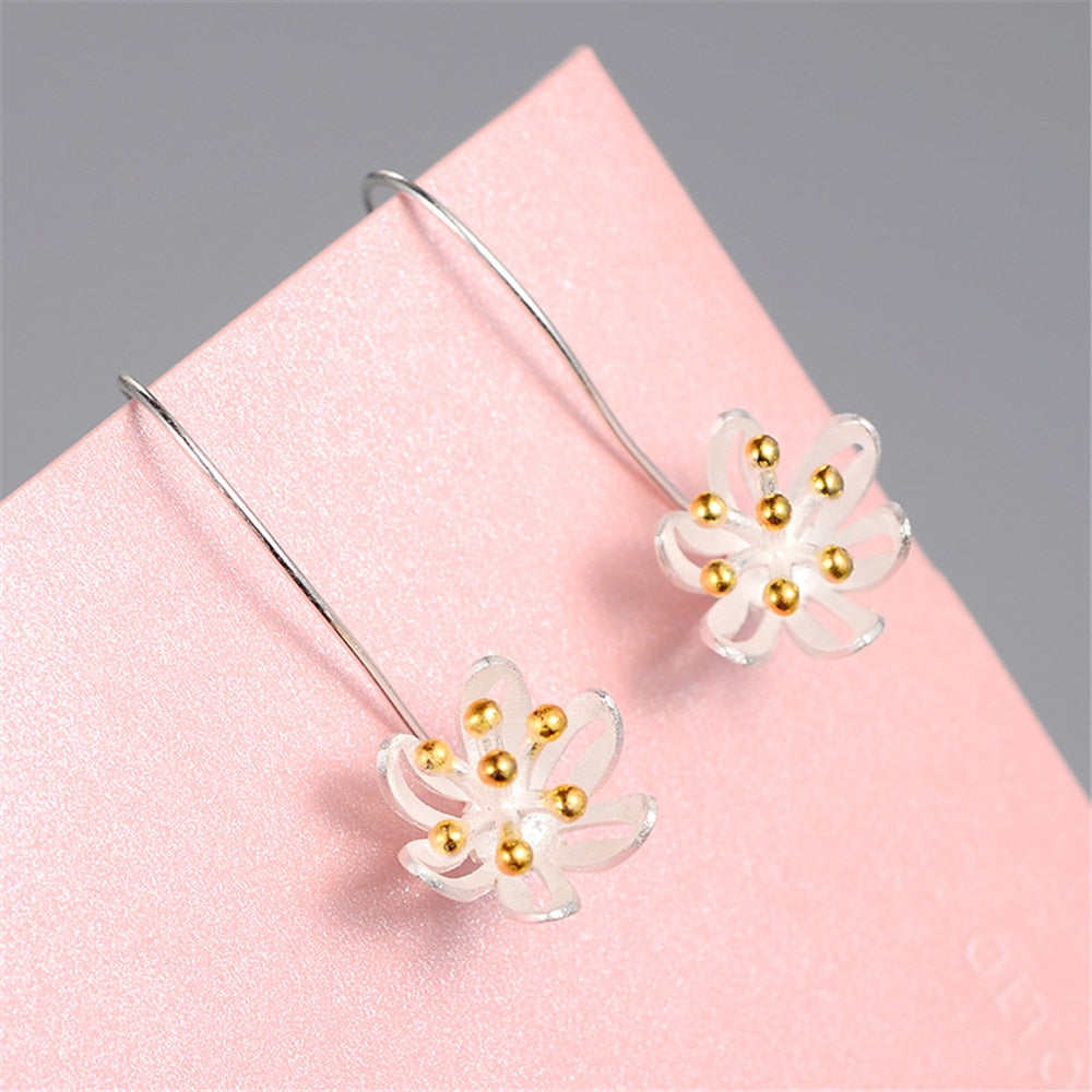 Female long section Thai silver earrings art l hollow flowers leaves jewelry Thai handicrafts fashion brand Drop Earrings