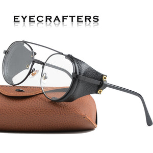 2023 Women Metal Gradient Men Steampunk Gothic Goggles Sunglasses Leather With Side Shades Round Sun glasses