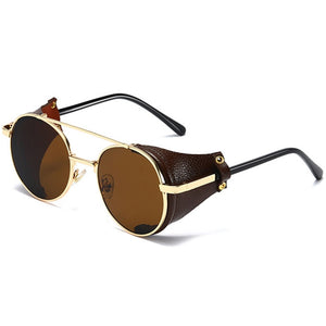 2023 Women Metal Gradient Men Steampunk Gothic Goggles Sunglasses Leather With Side Shades Round Sun glasses