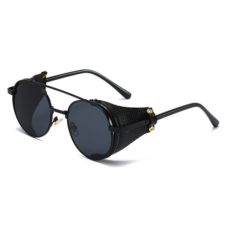 2023 Women Metal Gradient Men Steampunk Gothic Goggles Sunglasses Leather With Side Shades Round Sun glasses