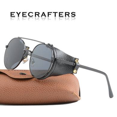 2023 Women Metal Gradient Men Steampunk Gothic Goggles Sunglasses Leather With Side Shades Round Sun glasses