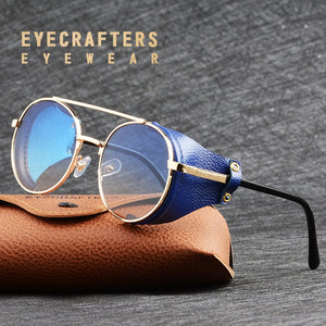 2023 Women Metal Gradient Men Steampunk Gothic Goggles Sunglasses Leather With Side Shades Round Sun glasses