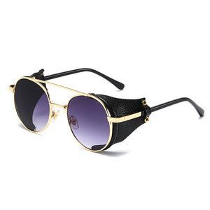 2023 Women Metal Gradient Men Steampunk Gothic Goggles Sunglasses Leather With Side Shades Round Sun glasses