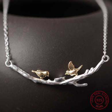 NUOVE collane in argento sterling 925 per le donneDue adorabili uccelli sul ramo Ciondolo a catena lunga Collana animale Regali per feste Jewelrt YN14 