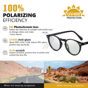 DESIGN Ultralight TR90 Polarized Round Photochromic Sunglasses Men Women UV400 Lens Sun Glasses Discoloration Shades Glasses
